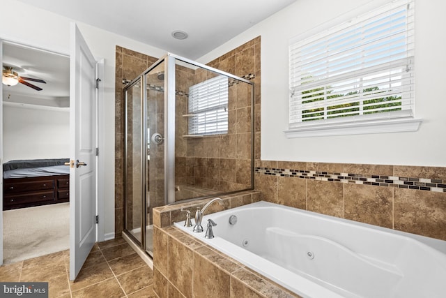 3615 Amber Way, Aberdeen, MD 21001 - ensuite bathroom with a tub with jets, a stall shower, ceiling fan, and tile patterned floors