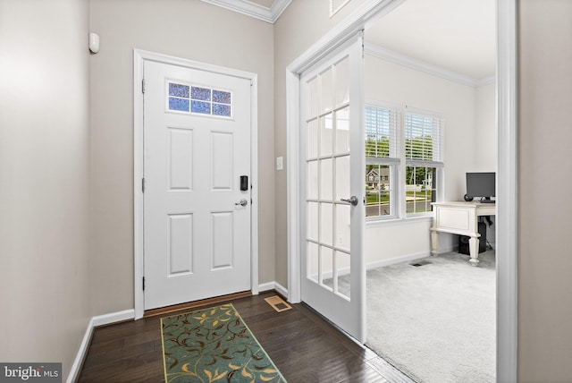 3615 Amber Way, Aberdeen, MD 21001 - entryway featuring ornamental molding, baseboards, and dark wood-type flooring
