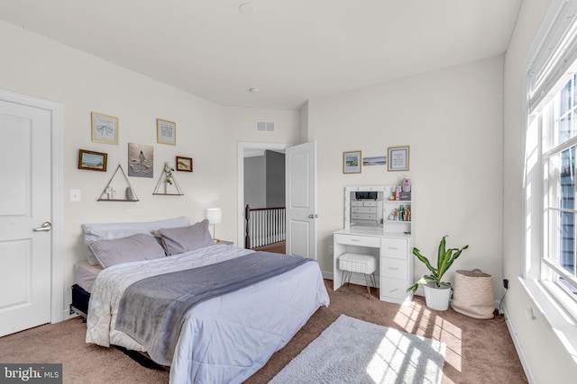 carpeted bedroom with multiple windows