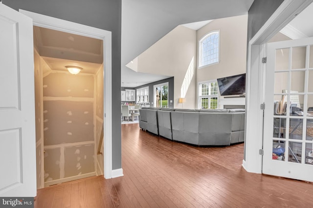 living area with hardwood / wood-style flooring