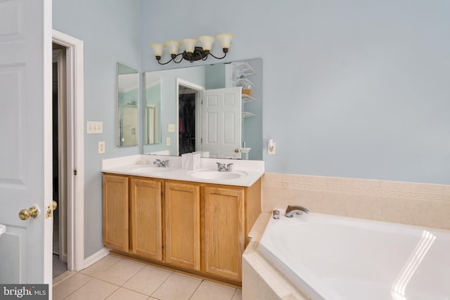1781 Cobblestone Ln, Vineland, NJ 08361 - bathroom featuring a garden tub, tile patterned flooring, and double vanity