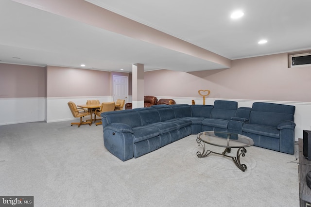1781 Cobblestone Ln, Vineland, NJ 08361 - living area with carpet, wainscoting, recessed lighting, and crown molding