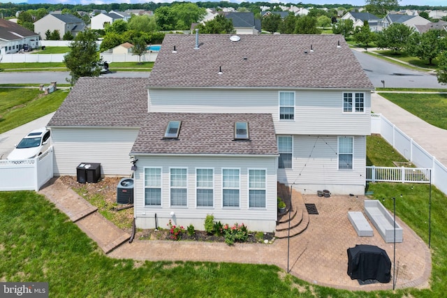 1781 Cobblestone Ln, Vineland, NJ 08361 - rear view of house with a residential view, central air condition unit, roof with shingles, and a patio area