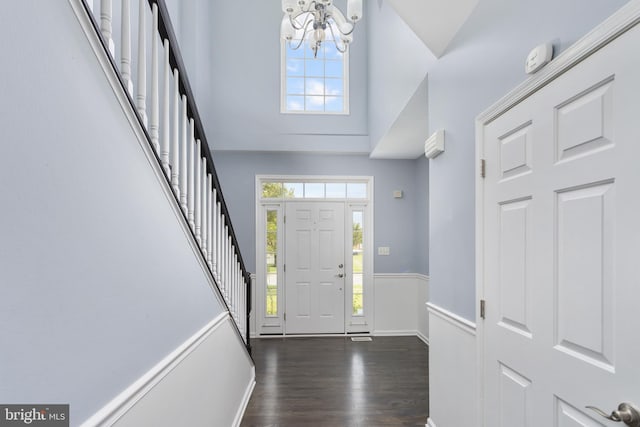 1781 Cobblestone Ln, Vineland, NJ 08361 - entrance foyer with a chandelier, wood finished floors, stairs, a high ceiling, and baseboards