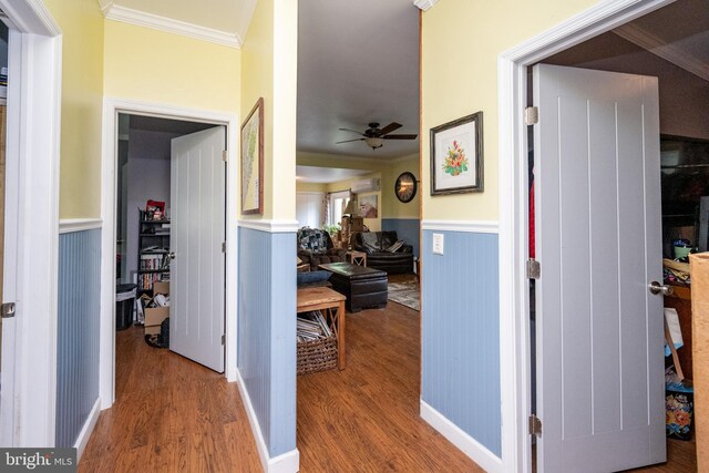 1341 Westview Xing, Grantsville, MD 21536 - hallway featuring crown molding, wood finished floors, and wainscoting