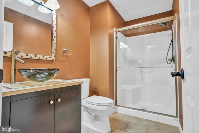 40 Steeple Ct, Reinholds, PA 17569 - bathroom featuring a shower stall, toilet, vanity, and tile patterned floors
