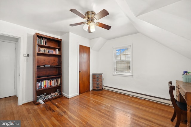 904 W Burke St, Martinsburg, WV 25401 - office with a baseboard heating unit, hardwood / wood-style floors, ceiling fan, and vaulted ceiling