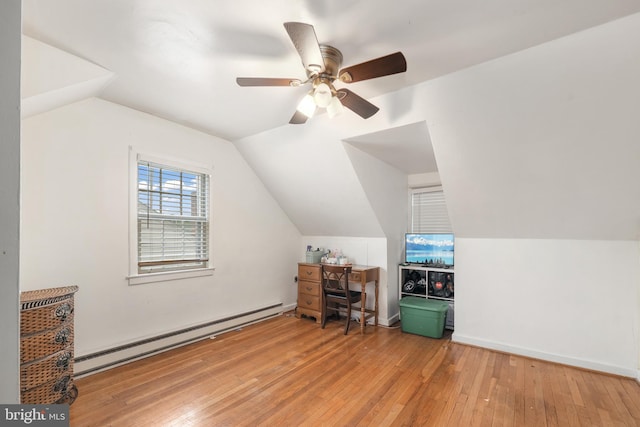 904 W Burke St, Martinsburg, WV 25401 - office with a baseboard radiator, light wood-type flooring, vaulted ceiling, and ceiling fan