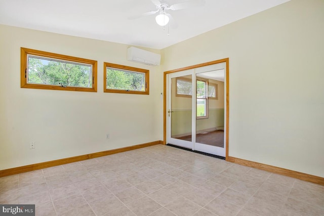 22350 Old Hundred Rd, Barnesville, MD 20838 - spare room featuring a wall unit AC, baseboards, and ceiling fan