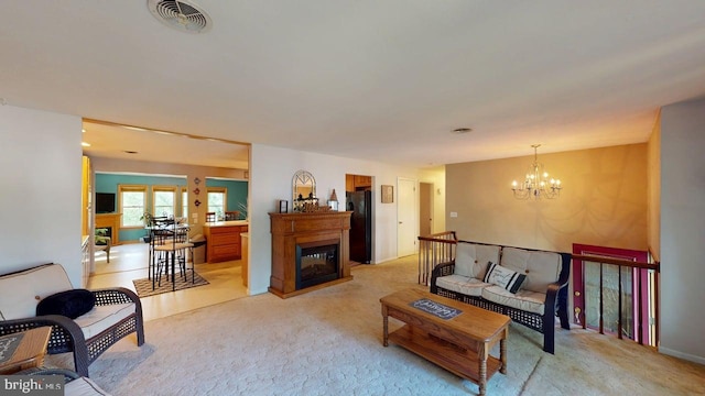14701 Viewcrest Rd SW, Cresaptown, MD 21502 - living room featuring light carpet and a chandelier