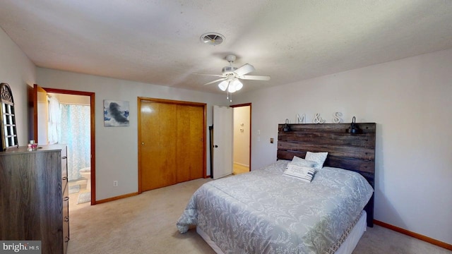 14701 Viewcrest Rd SW, Cresaptown, MD 21502 - bedroom with carpet flooring, baseboards, ensuite bathroom, and ceiling fan