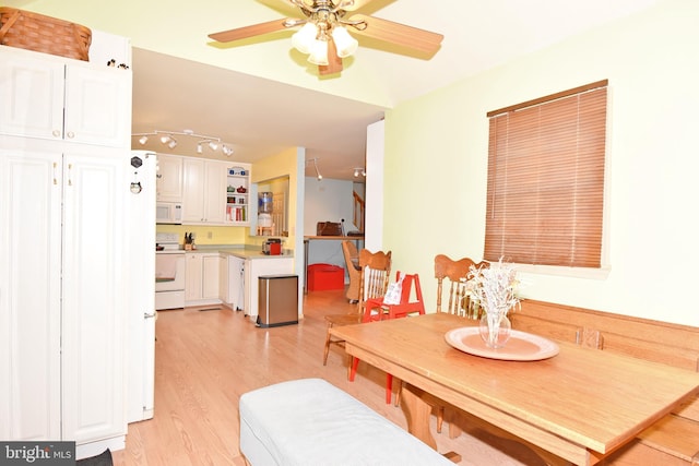 6 Quincy Ct, Ocean Pines, MD 21811 - dining space featuring light wood finished floors, ceiling fan, and track lighting