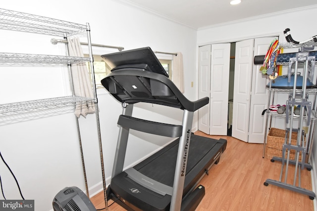 6 Quincy Ct, Ocean Pines, MD 21811 - workout room featuring ornamental molding, wood finished floors, and recessed lighting