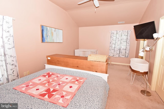 6 Quincy Ct, Ocean Pines, MD 21811 - bedroom featuring lofted ceiling, carpet floors, and a ceiling fan