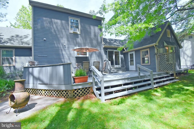 6 Quincy Ct, Ocean Pines, MD 21811 - back of house with a yard, a shingled roof, a deck, and cooling unit