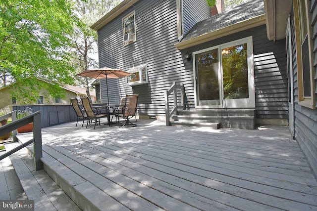 6 Quincy Ct, Ocean Pines, MD 21811 - wooden deck featuring outdoor dining space, entry steps, and cooling unit