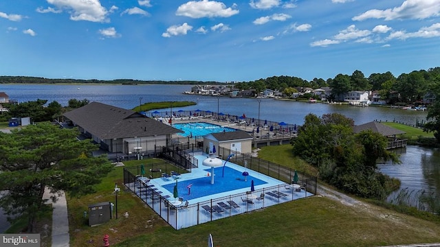 6 Quincy Ct, Ocean Pines, MD 21811 - drone / aerial view of a nearby body of water and a pool area