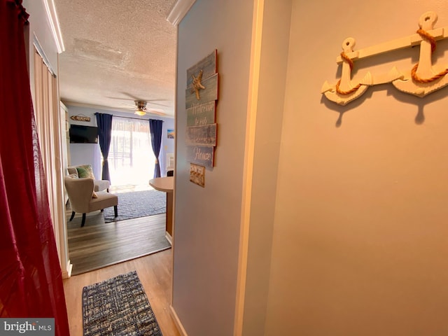 202 32nd St Unit 309, Ocean City, MD 21842 - hall featuring a textured ceiling, wood finished floors, and baseboards