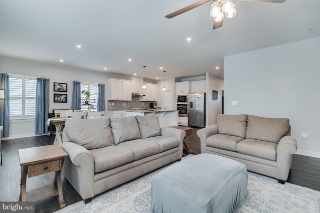 10104 Dressage Dr, Upper Marlboro, MD 20772 - living room with a ceiling fan, baseboards, wood finished floors, and recessed lighting