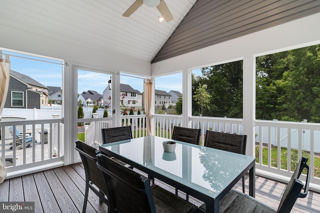 10104 Dressage Dr, Upper Marlboro, MD 20772 - sunroom / solarium with vaulted ceiling, ceiling fan, outdoor dining space, and healthy amount of natural light