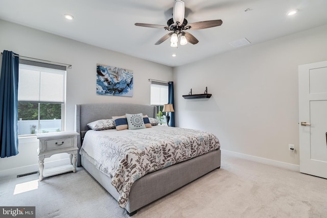 10104 Dressage Dr, Upper Marlboro, MD 20772 - bedroom featuring light colored carpet, baseboards, recessed lighting, and a ceiling fan