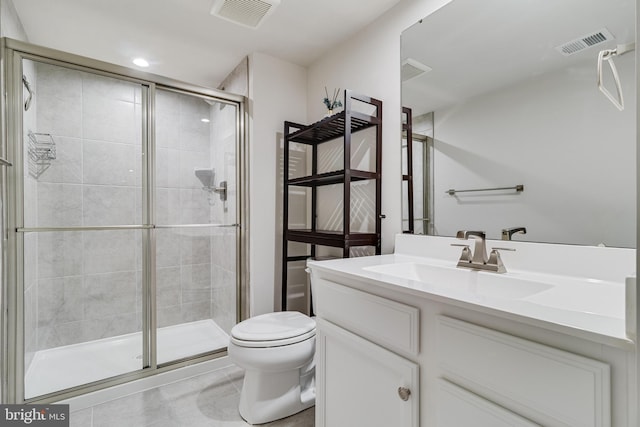 10104 Dressage Dr, Upper Marlboro, MD 20772 - bathroom with toilet, vanity, a stall shower, tile patterned floors, and recessed lighting