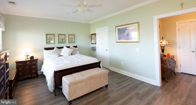 301 Muir St Unit 201, Cambridge, MD 21613 - bedroom with wood finished floors, crown molding, baseboards, and a ceiling fan