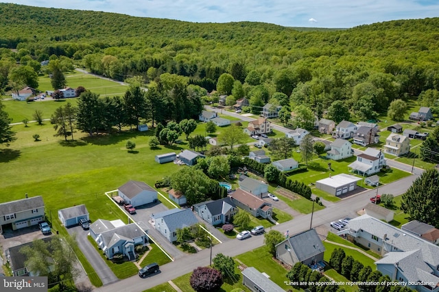 46 Jefferson St, Weatherly, PA 18255 - aerial perspective of suburban area with a heavily wooded area and property boundaries highlighted