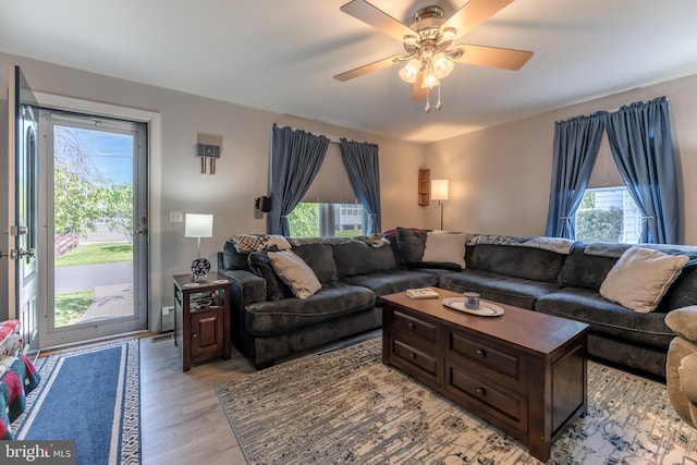 46 Jefferson St, Weatherly, PA 18255 - living area featuring light wood-style flooring and ceiling fan