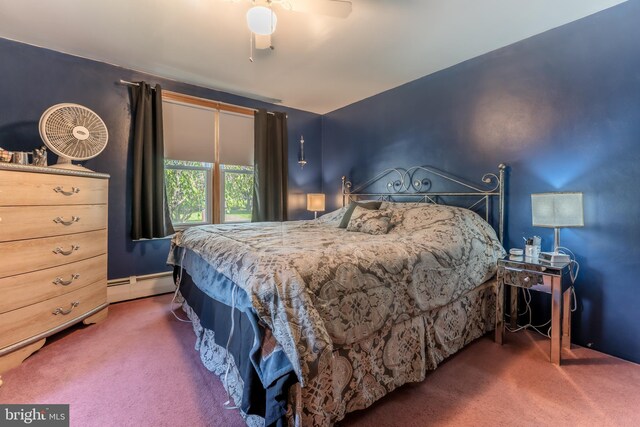 46 Jefferson St, Weatherly, PA 18255 - bedroom with baseboard heating, carpet, ceiling fan, and baseboards