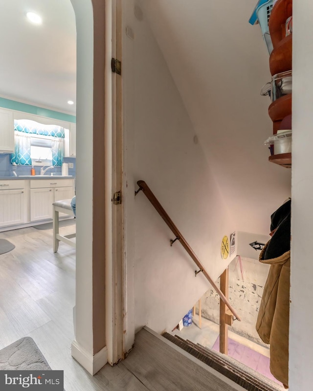 46 Jefferson St, Weatherly, PA 18255 - stairs with wood finished floors and arched walkways