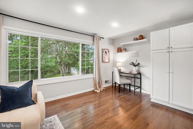 900 W Nolcrest Dr, Silver Spring, MD 20903 - living area featuring wood-type flooring, baseboards, a desk, and recessed lighting