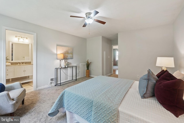 900 W Nolcrest Dr, Silver Spring, MD 20903 - bedroom featuring a sink, carpet, connected bathroom, ceiling fan, and baseboards
