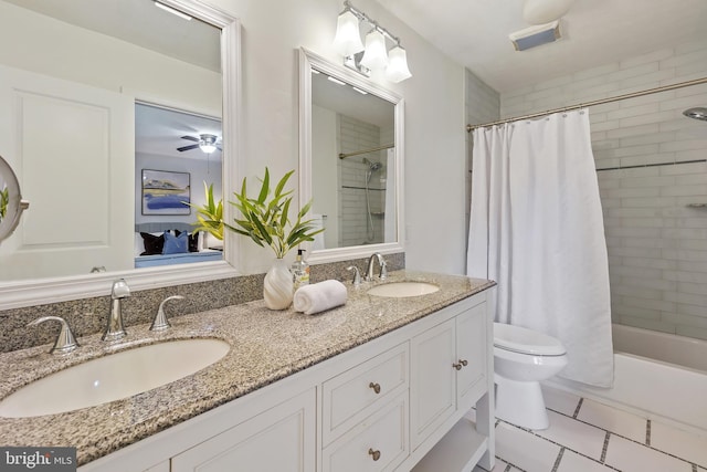 900 W Nolcrest Dr, Silver Spring, MD 20903 - bathroom with toilet, double vanity, shower / tub combo with curtain, and tile patterned floors