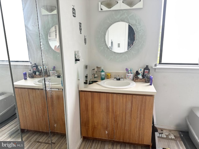 bathroom with vanity and wood finished floors