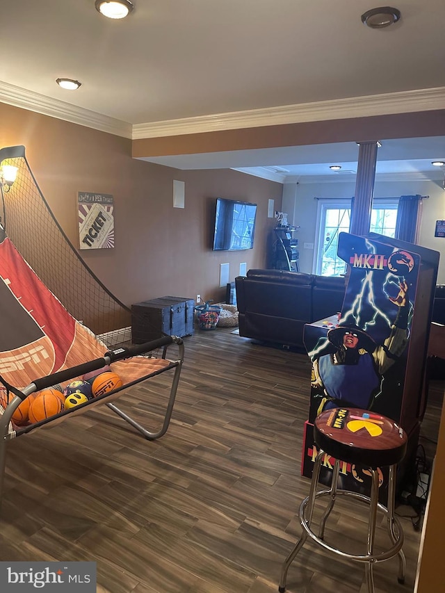 131 Winding Way, Bangor, PA 18013 - rec room featuring ornamental molding, wood finished floors, and recessed lighting