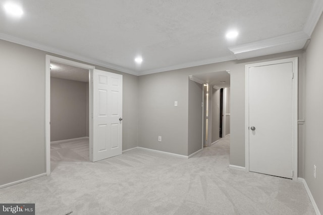 941 Sherwood Ct, Sterling, VA 20164 - basement with crown molding, light colored carpet, recessed lighting, and baseboards