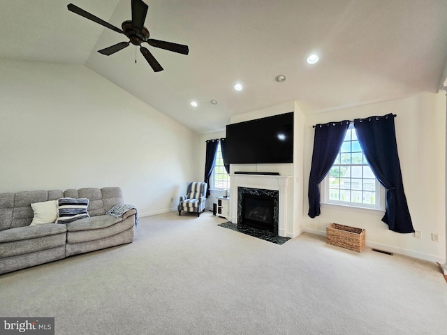 7677 Green Ridge Ln, Abbottstown, PA 17301 - carpeted living area featuring ceiling fan, plenty of natural light, recessed lighting, a fireplace, and baseboards