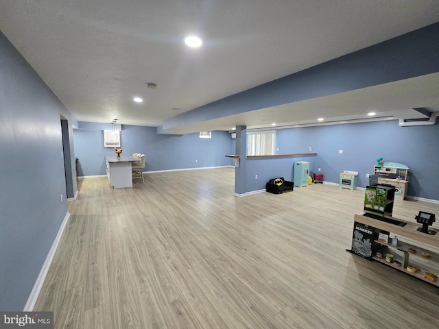 7677 Green Ridge Ln, Abbottstown, PA 17301 - workout room with light wood-type flooring, baseboards, recessed lighting, and bar