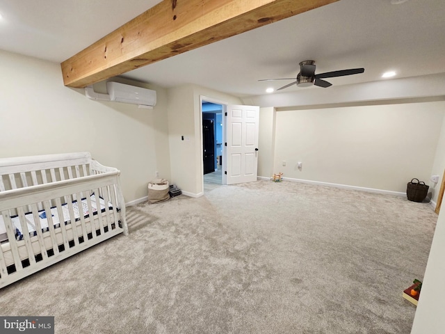 7677 Green Ridge Ln, Abbottstown, PA 17301 - unfurnished bedroom featuring a wall unit AC, carpet, baseboards, recessed lighting, and a crib