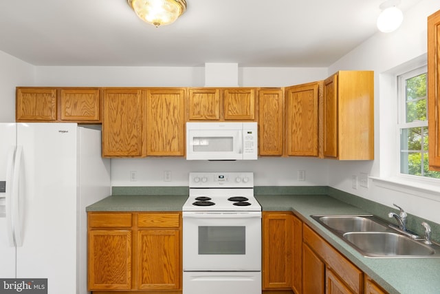 1118 Ashby St, Front Royal, VA 22630 - kitchen with white appliances, a sink, and brown cabinets