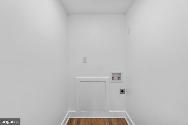 2761 Ebbvale Rd, Manchester, MD 21102 - laundry room featuring electric dryer hookup, washer hookup, dark wood-type flooring, and baseboards