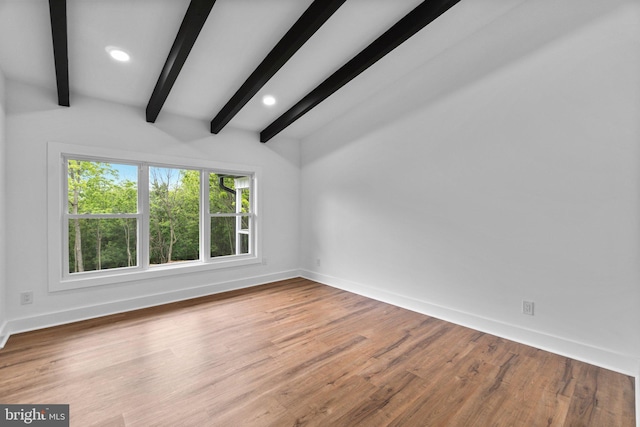 2761 Ebbvale Rd, Manchester, MD 21102 - unfurnished room with beam ceiling, baseboards, wood finished floors, and recessed lighting