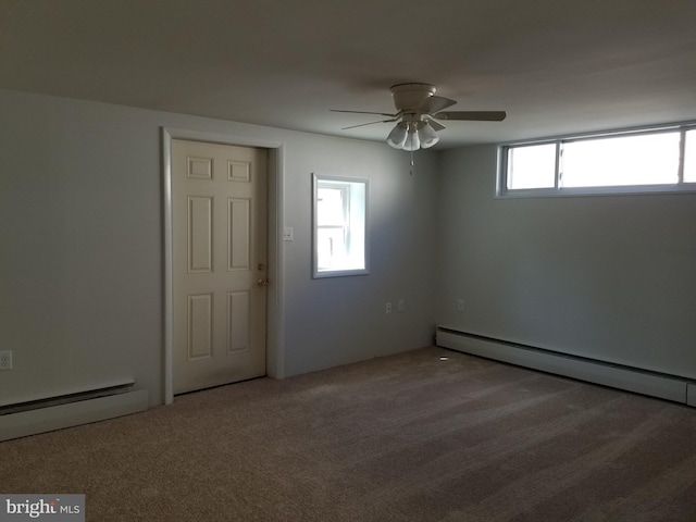 1320 Oak Ln, New Cumberland, PA 17070 - carpeted empty room with ceiling fan and baseboard heating