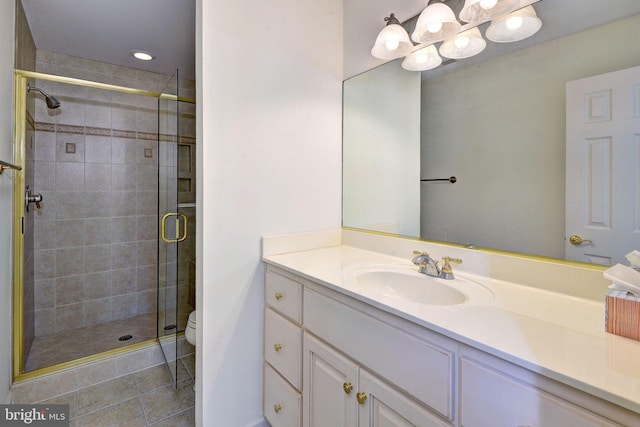 3609 Bradinton, Williamsburg, VA 23188 - bathroom with a stall shower, tile patterned floors, vanity, toilet, and recessed lighting