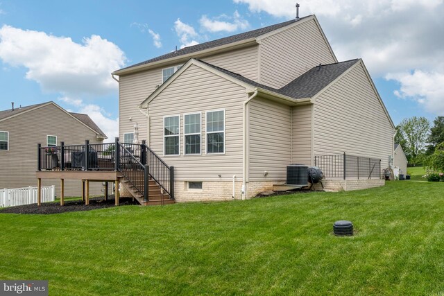 17365 Norland Way, Shrewsbury, PA 17361 - back of property featuring stairs, a deck, central AC unit, and a yard