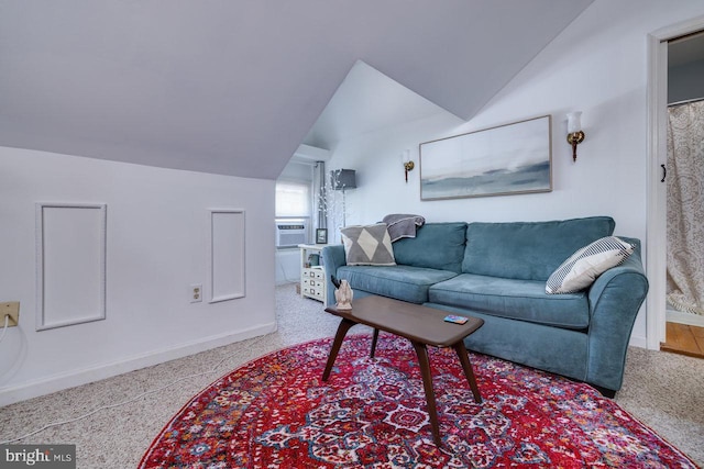 289 Newman Ave, Harrisonburg, VA 22801 - living room with vaulted ceiling, baseboards, and cooling unit