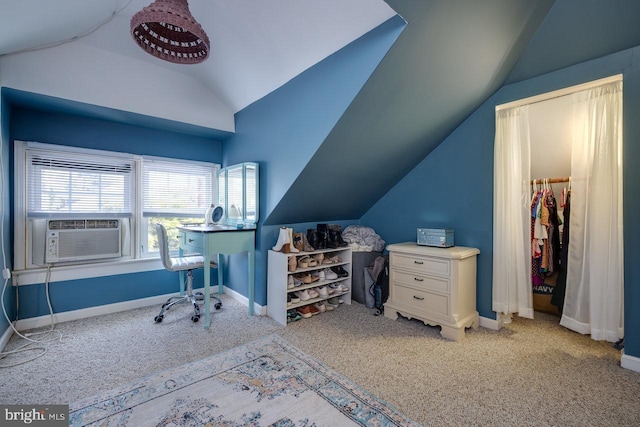 289 Newman Ave, Harrisonburg, VA 22801 - bedroom with lofted ceiling, cooling unit, carpet flooring, multiple windows, and baseboards
