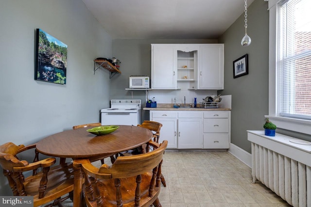 289 Newman Ave, Harrisonburg, VA 22801 - kitchen with white appliances, open shelves, a sink, and white cabinets