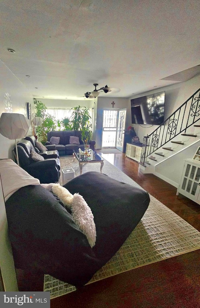 3908 Bennington St, Philadelphia, PA 19124 - living room featuring wood finished floors and stairs